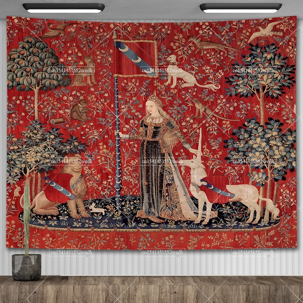 絵画デザイン・タペストリー メイデンとユニコーンの中世のタペストリー,壁画,ファッション