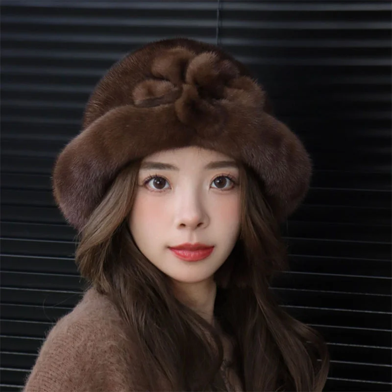 

2023 New Warm Women's Ear Protection Hat With True Mink Hair Thickened Beret Fashion Russian Winter Outdoor Windproof Hat