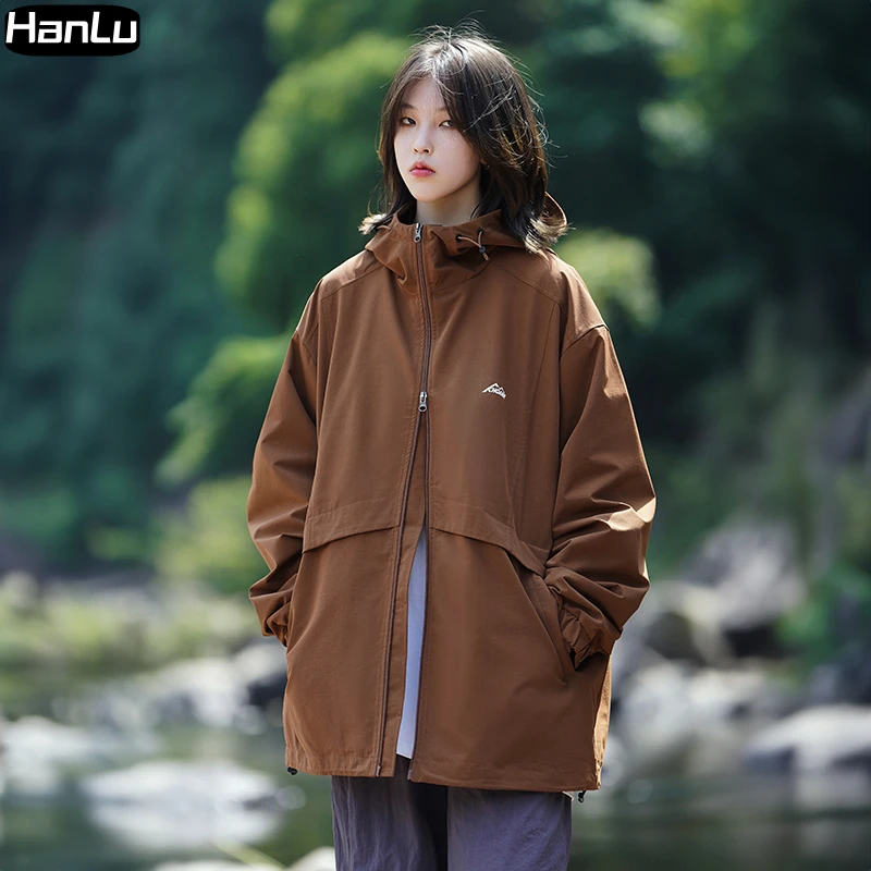 Men's Autumn and Winter New Casual Windproof Hooded Jacket Couple Outdoor Splicing Design Solid Color Men's Zipper Coat