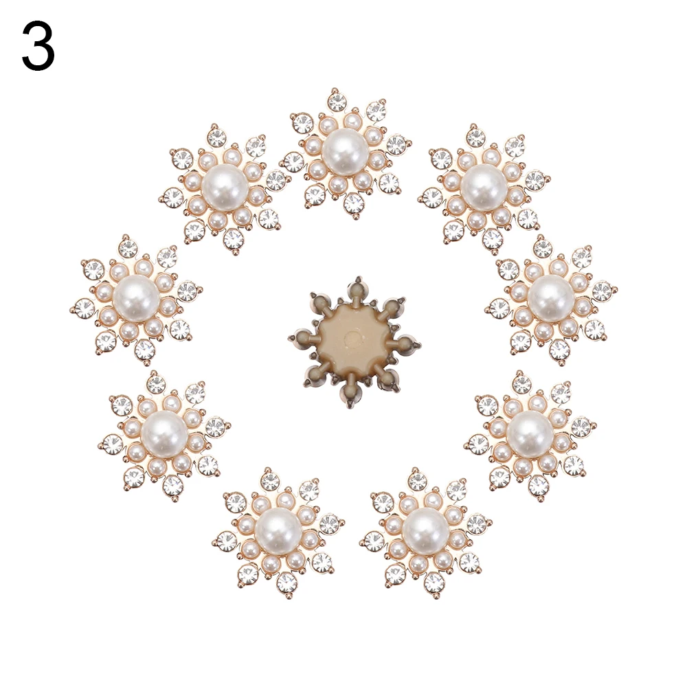 runrayay 50 Pezzi Bottoni di Perle con Strass, 5 Stili Fiocchi di Neve con Strass Abbellimenti Spille per Bottoni di Perle Dorate per Creazione di Gioielli, Artigianato, Cucito, Spille Hijab