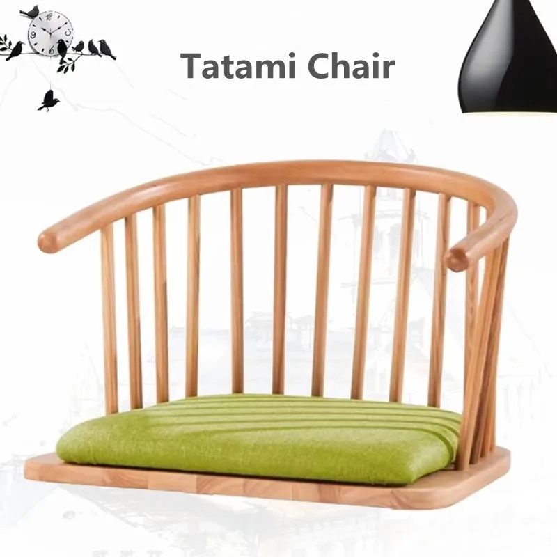 

Japanese Tatami Backrest Chair Solid Wood Legless Small Apartment Balcony Bay Window Chair Living Room Bedroom Floor Low Stool