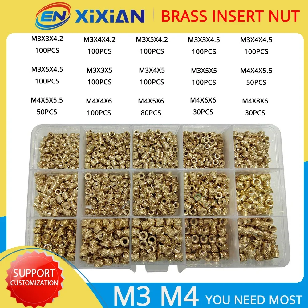 brass hot melt insert nut M2 M2.5 M3 M4 M5 M6 brass heat set insert nut hot melt knurled threaded inserts for 3d print embedment copper nut assortment kit