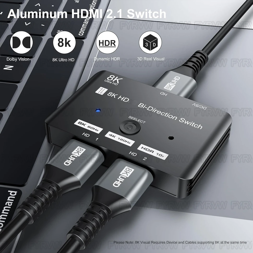 8K 4K HDMI-kompatibler Zwei-Wege-Splitter-Schalter 2 in 1 out Bidirektionaler HD-Umschalter 8K 4K@120Hz für TV-Box und Monitor – Detail 4