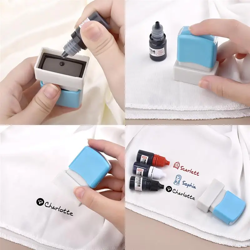 10ml Waterproof Ink for Clothing - Blue, Red, Black - Ideal for Student and Kids' Name Stamps