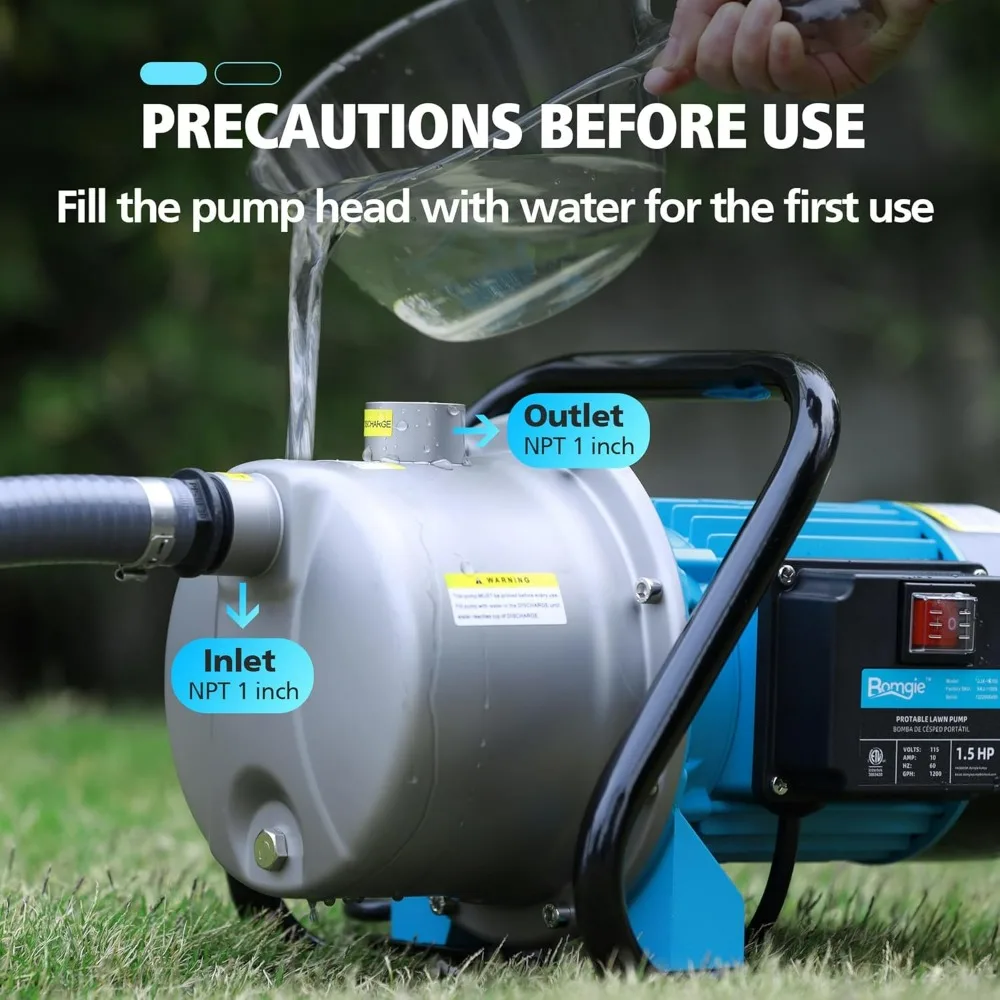 Portable 1.5HP Shallow Well Pump for Efficient Water Transfer, Garden Irrigation, and Lawn Fountain Boosting
