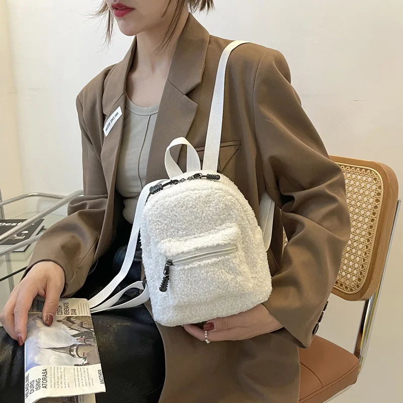 Cute Mini Plush Backpack for Kids Adult Parent-Child Shoulder Bag Autumn Lamb Fleece High-capacity Korean Student Samll Backpack 3
