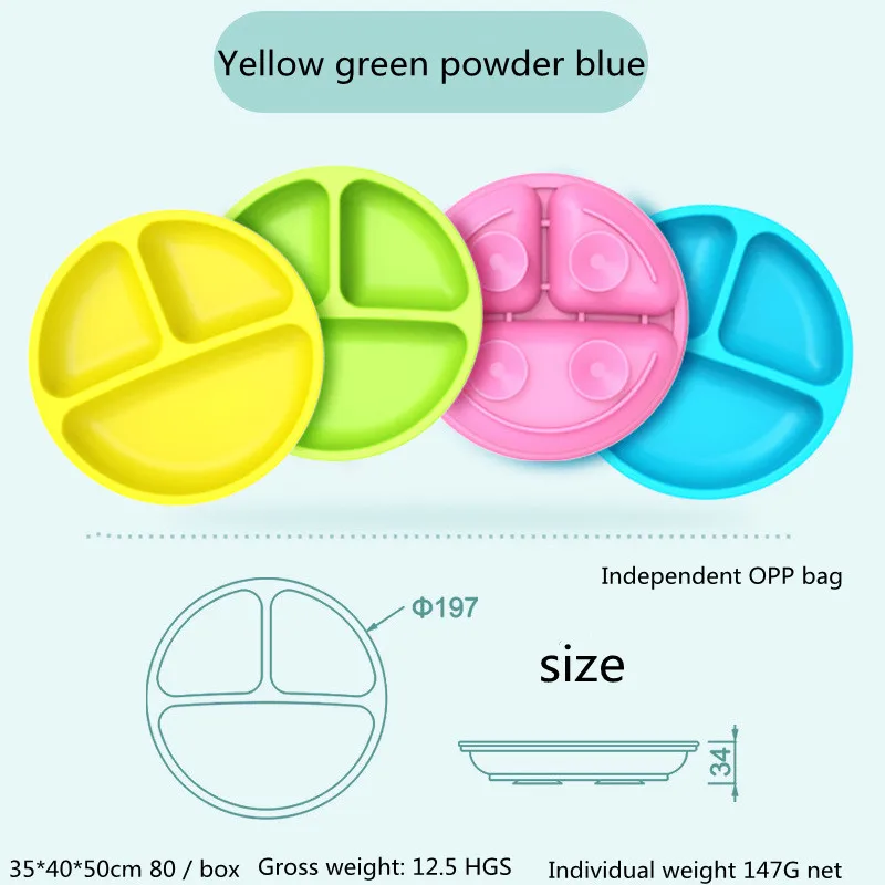 Baby Silicone Dining Plate silicone dining plate silicone meal set silicone feeding set baby tableware set silicone feeding bowl Kids Feeding Plate Sucker Bowl Solid Cute Smile Face Children Dishes Toddler Training Tableware