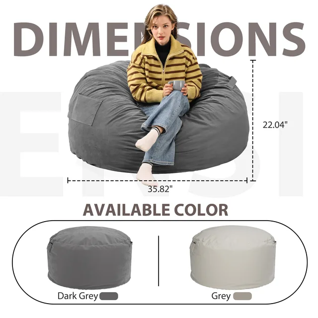 JHK Oversized 3/4FT Bean Bag Chair for Relaxing Reading Lazy Sofa Foam Filled Couch with Removable Cover Living Room Furniture
