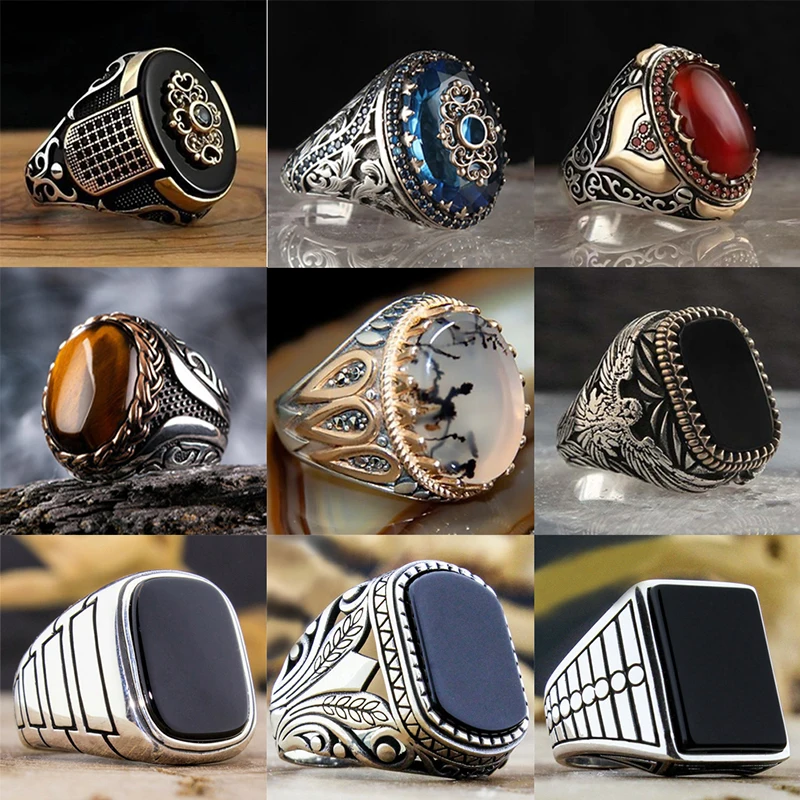 Retro Handmade Turkish Ring For Men Vintage Double Swords Black Zircon Rings Punk 2022 Trendy Islamic Religious Muslim Jewelry | Украшения