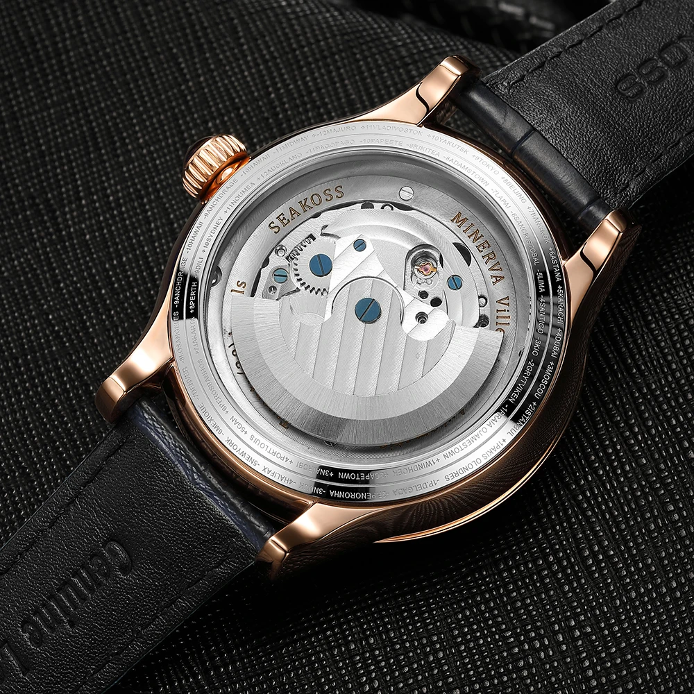 SEAKOSS Double Globe Automatic Rotating Men Mechanical Watches Earth Flywheel Device Men's Military Wristwatches 1963 Clock 2