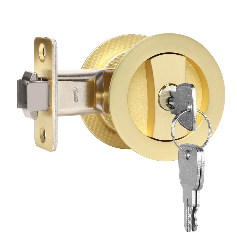 Round Sliding Door Lock Sliding Barn Door Lock Latch Embedded Matte Black Privacy Pocket With Keys