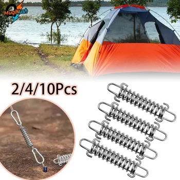 MuqiNush A2/4/10Pcs Spring Buckle Outdoor Camping Carabiner Steel Tent Rope Tightener Awning Lightweight Windproof Fixing Cord