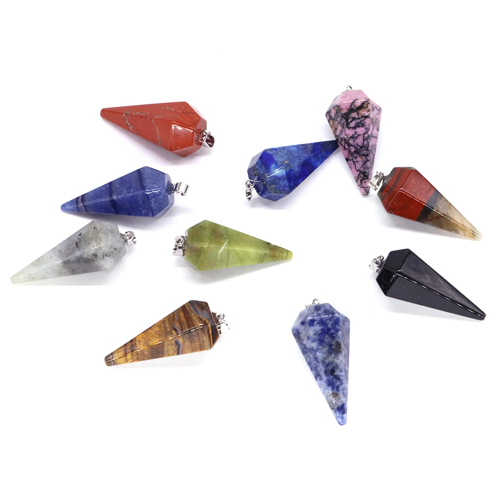 Natural Stones Quartz Reiki Healing Pendulum Dowsing Spiritual Divination Cone Crystals Pendulos Jewelry Making Pendant Necklace