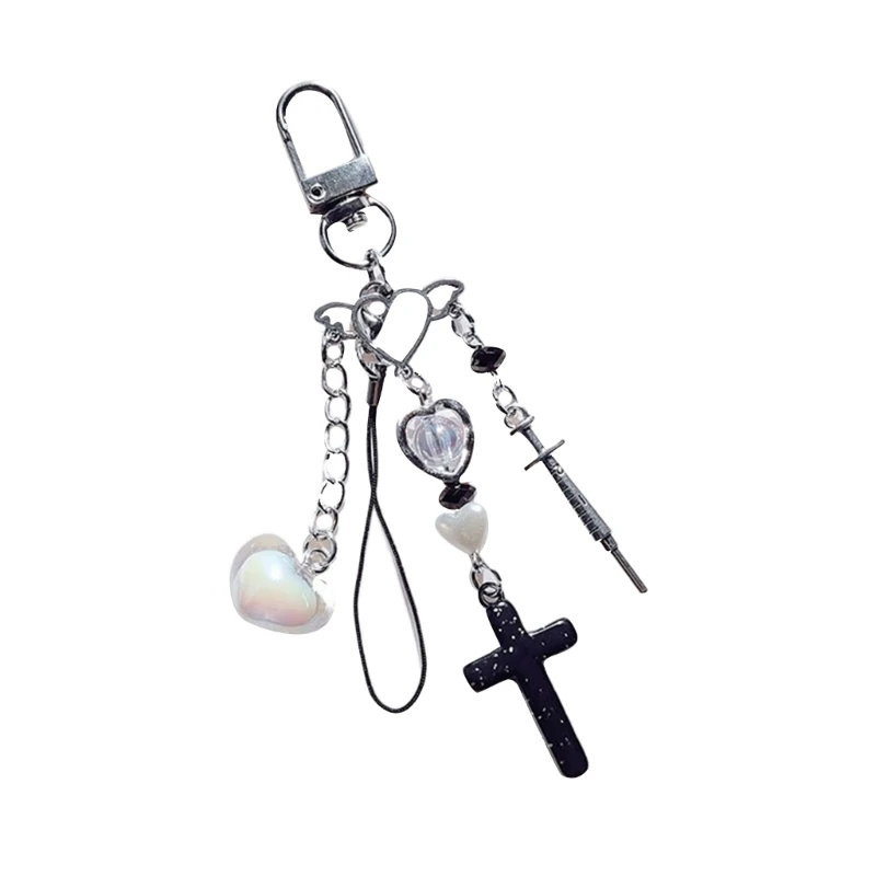 Kawaii Y2K Black Cross-Bow Beaded Phone Charm Strap