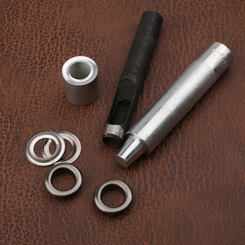 100 Sets Gun Metal Grommet Eyelets With Hole Punch Tool For Clothes Shoes Bag Leather