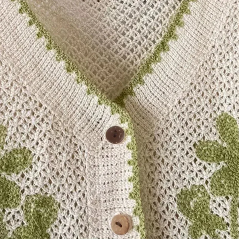 2024 New Women Casual V-Neck Button Down Cropped Cardigan Puff Long Sleeve Elegant Embroidery Floral for JACKET Cover Up Blouse