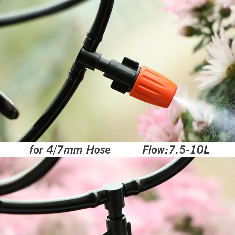 Adjustable orange misting nozzle with tee connector