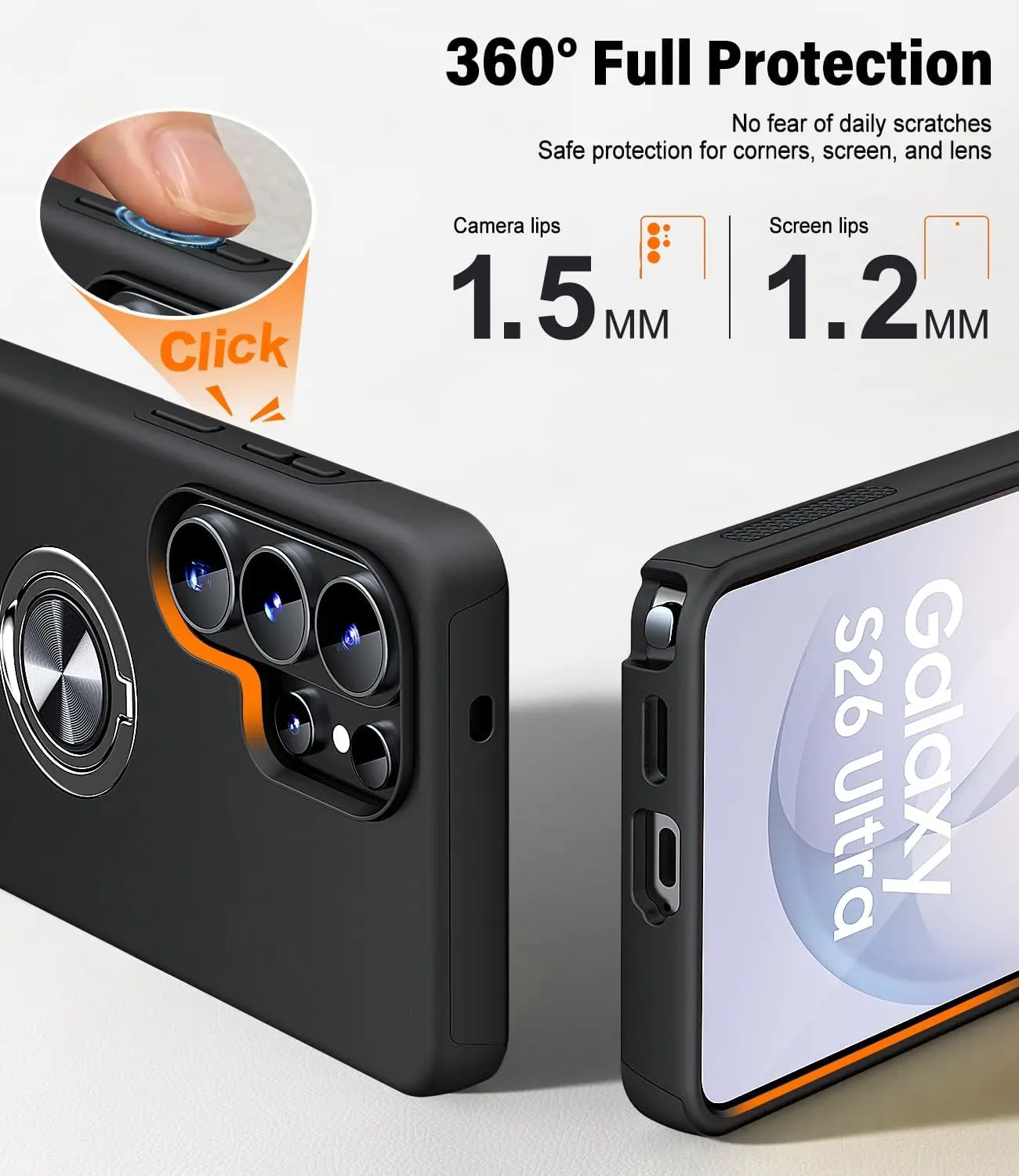Dual Layer Military Grade Shockproof Slim Fit Phone Case with Metal Ring