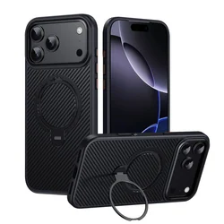 Premium Carbon Fiber Anti-Scratch Case with 360° Rotating Bracket Holder and MagSafe Compatibility for iPhone 17 Pro (A1)