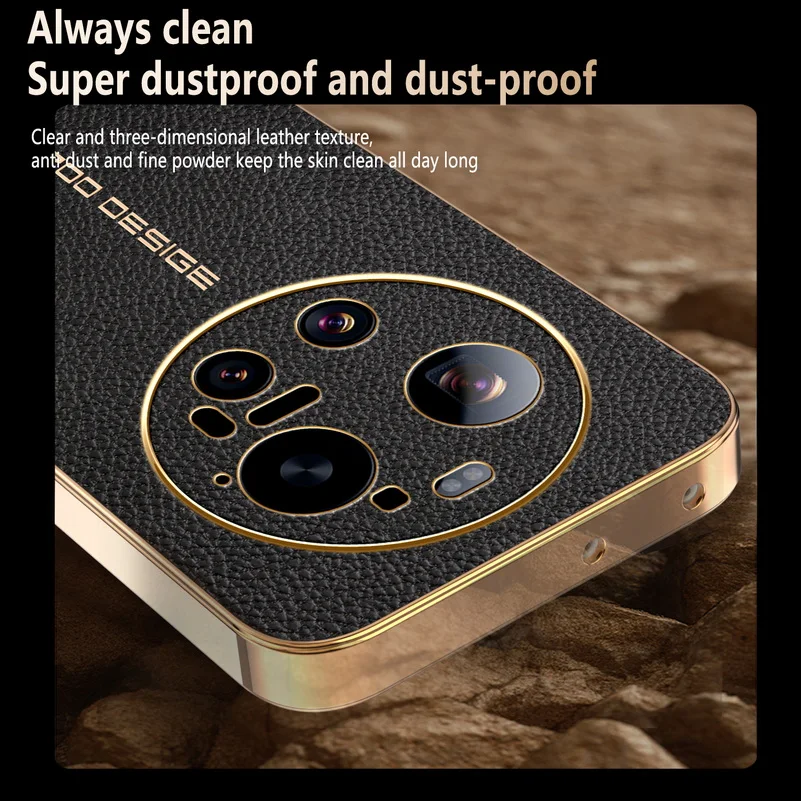 Classic Lychee Leather Electroplated Frame Phone Case Cover