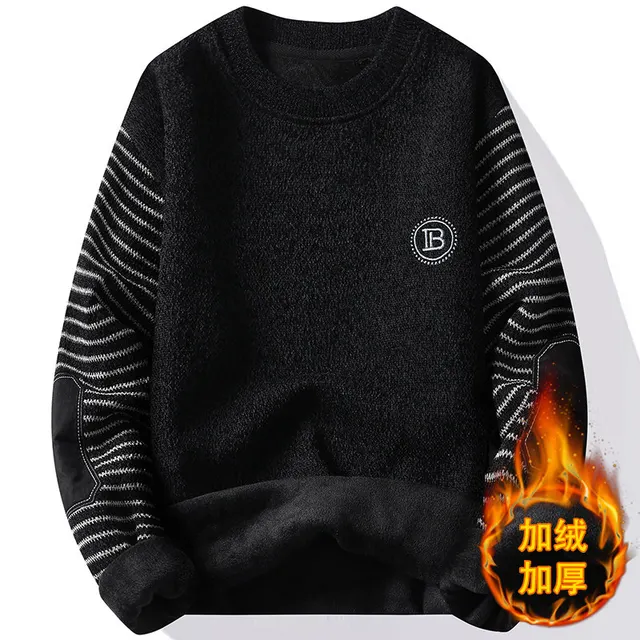 سترة رجالية برقبة دائرية مع صوف ، سترة سميكة للغاية ، سترة صوفية دافئة ، الخريف والشتاء 2