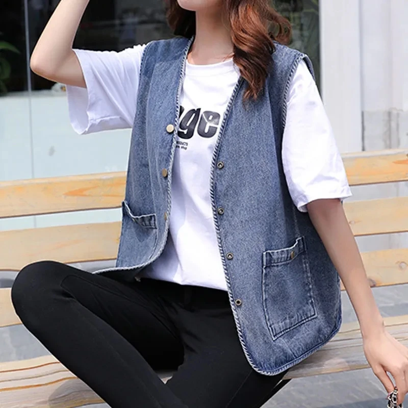 

Denim Vest Jacket Women's Spring Summer New Style Sleeveless Coat Western Style Thin Outer Wear Waistcoat Thin Top Coat Female