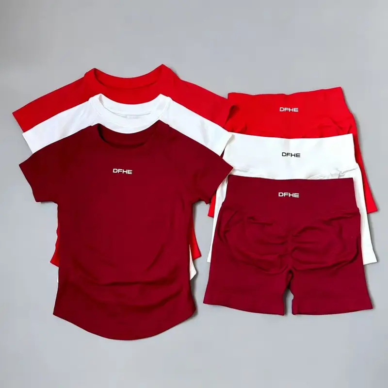 DFHE Women 2PCS Seamless Sports Suit Short Sleeve Yoga