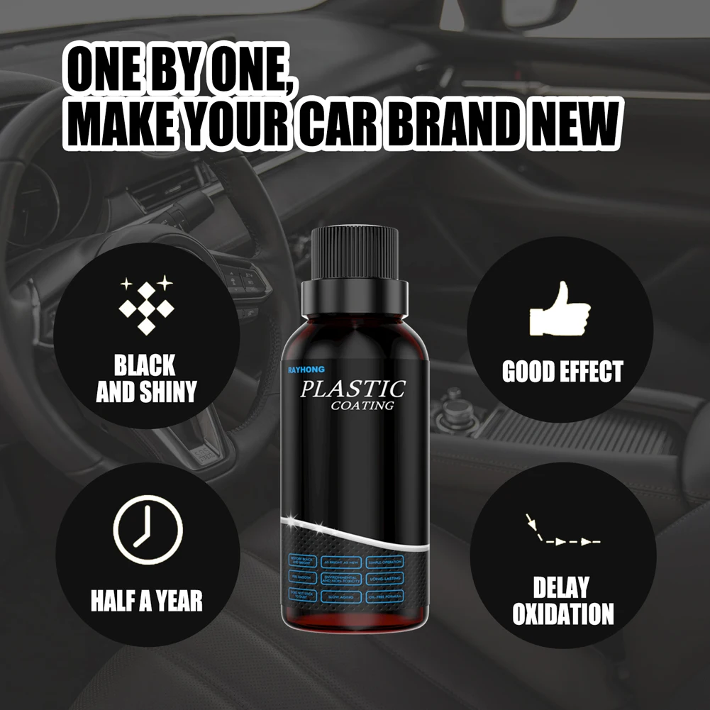 50ml Automotive Plastic Refurbishment Agent Long Lasting Car Plastic Parts Retreading Agent Wax Plastic Renovator Coating Agent 3