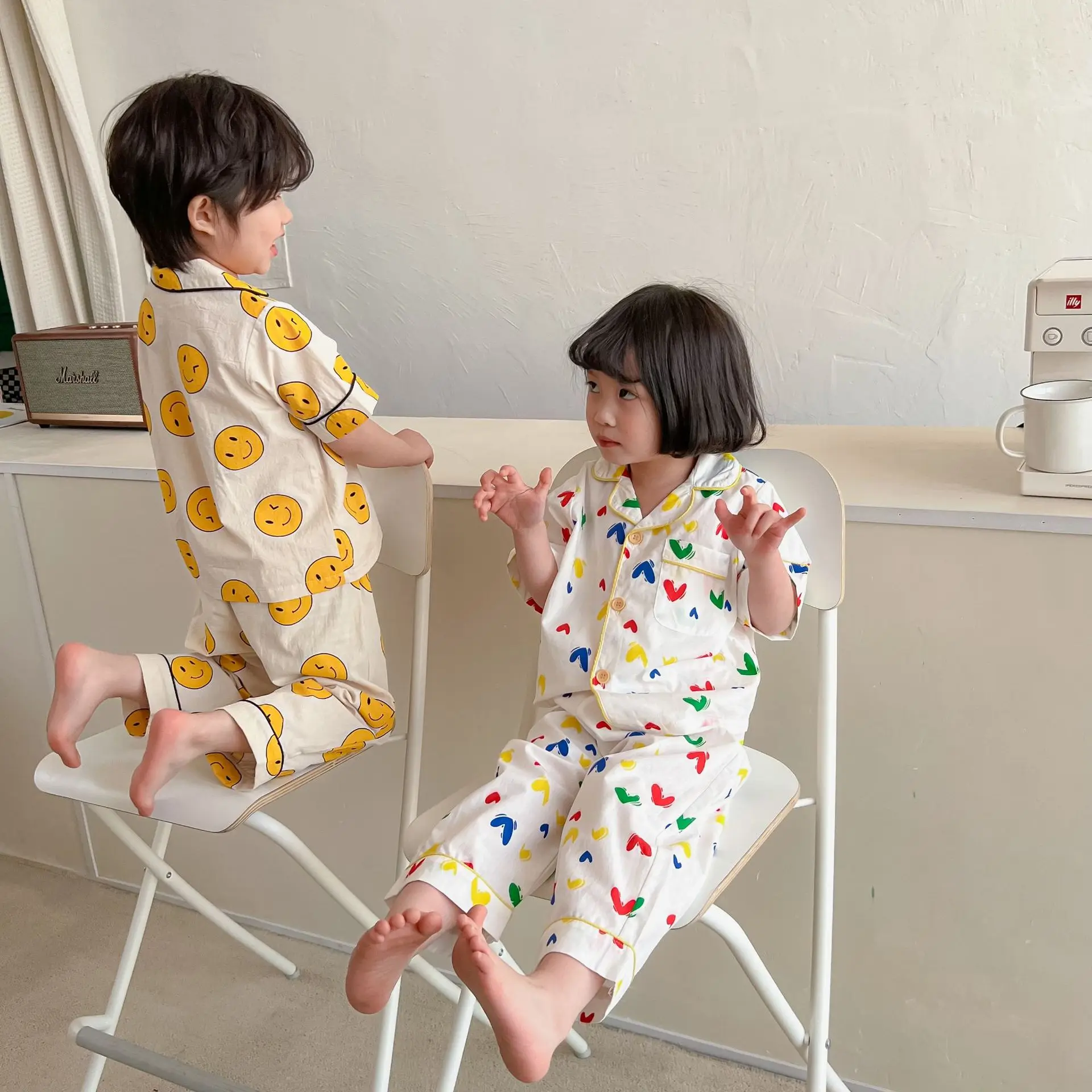 2022 Summer New Children Short Sleeve Clothes Set Baby Boys Girls Soft Cotton Cardigan + Pants 2pcs Suit Infant Kids Pajamas Set vintage Baby Clothing Set