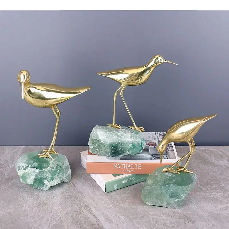 

Copper Bird Crafts Natural Stone Base Ornaments Desk Decoration Golden Bird Statue Artwork Sculpture Room Aesthetics Decor