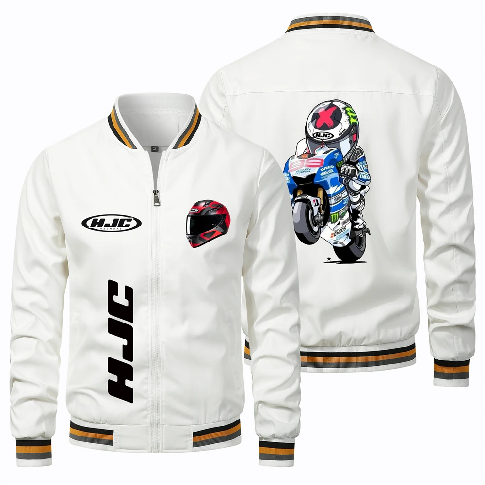 Men's New Fashion Trend Biker Jacket HJC Printed Round Neck Jacket Men Women Oversized Bomber Pilot Jacket Biker Jacket S-4XL