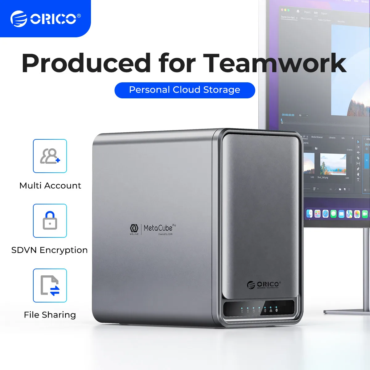 ORICO MetaCube Pro 3.5″ Enterprise Storage 5 Bay NAS with Multi-account Usage Double Encryption Data Sharing for 7x24 Hours Work