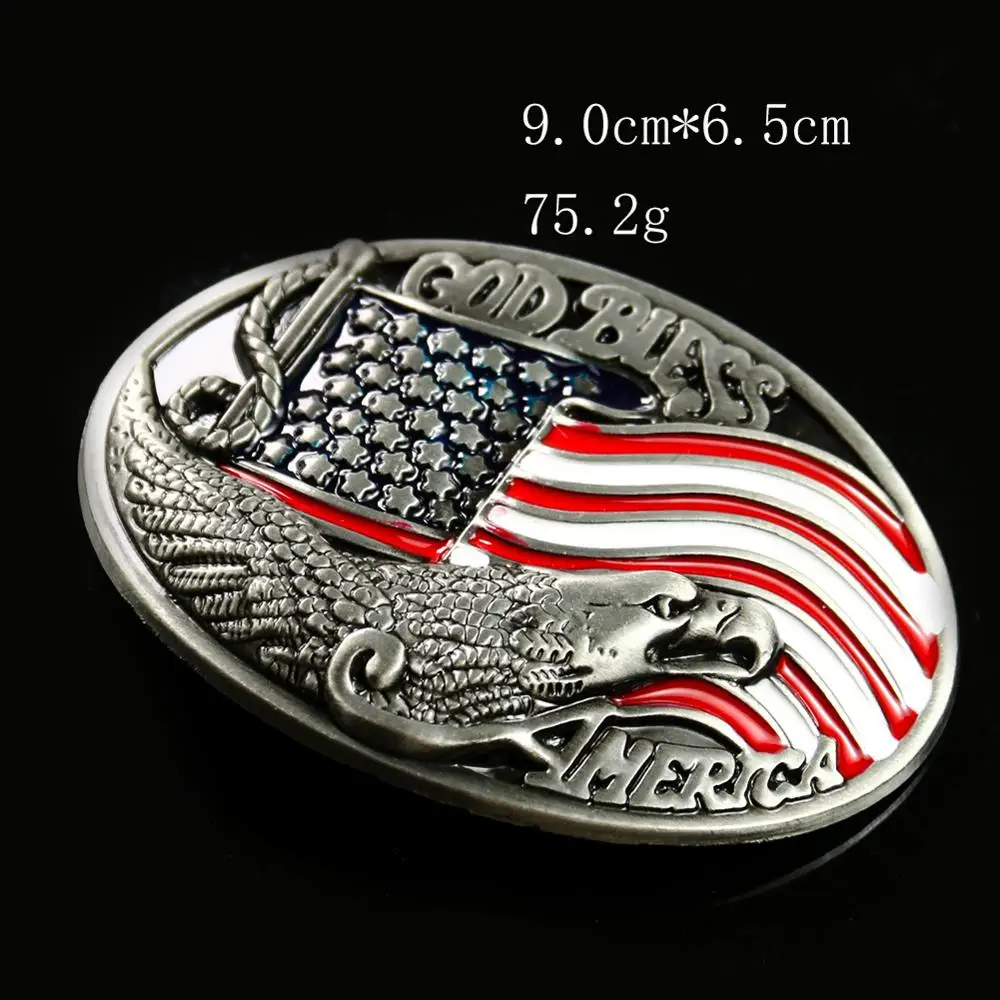 4cm National Enamel American Flag Silver Eagle Men Belt Buckle Men\'s God Bless Oval Leather Craft Male Strap Jeans Accessories