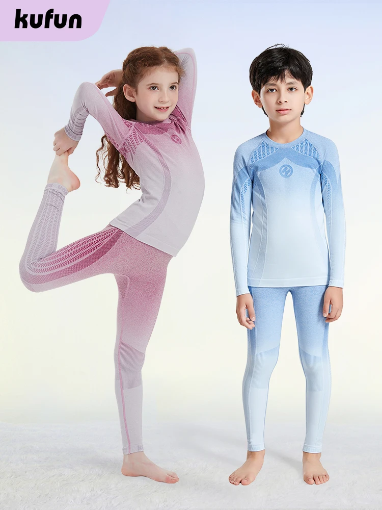 Children Quick-drying Clothes for Winter Sports Ski Snowboard Kids Compression Running Basketball Sportswear Warm Pants Tops