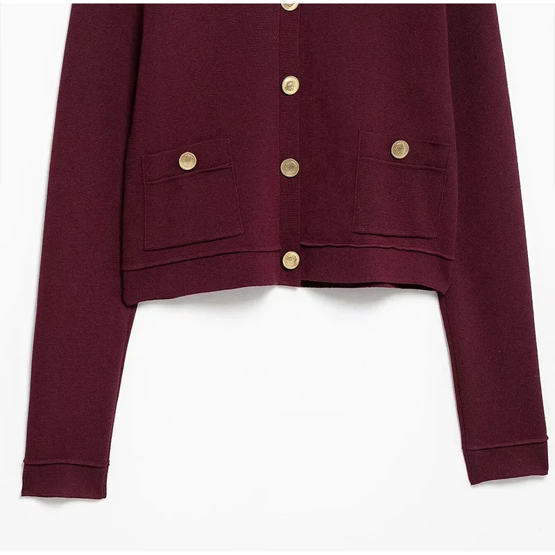 _ Women Skirts 2 Piece Set Burgundy Knitted Lapel Long Sleeve Button Cardigans Pleat High Waist A-line Skirt 2025 Lady Outfits