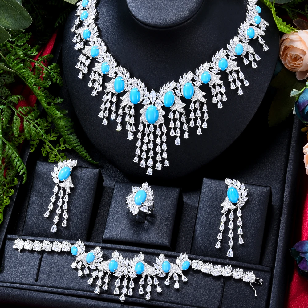 Missvikki Dubai szlachetny luksusowy Opal 4 sztuki naszyjnik kolczyki bransoletka pierścionek komplet biżuterii damskiej romantyczna ślubna biżuteria ślubna