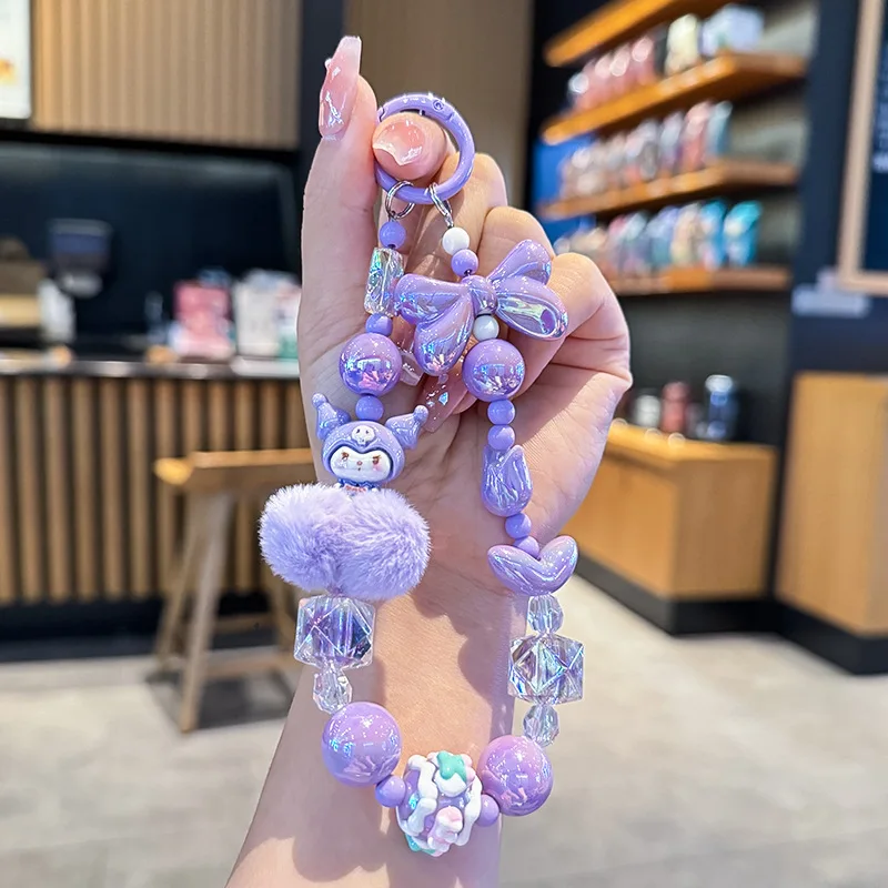 Sanrio 헬로 키티 멜로디 헤어볼 전화 체인 카메라 펜던트 Kuromi 손으로 그린 ??파란색 카와이 팔찌 키 체인