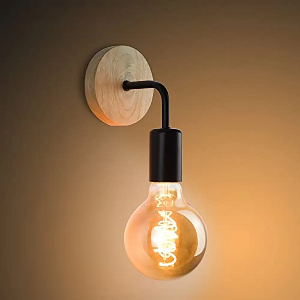 

Vintage Black White Wall Lamp Wood E27 Wall Light Sconce Retro Indoor Lighting Bedroom Living Room Kitchen Home Wall Lamps Fixtu