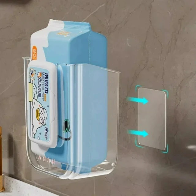 Boîte de rangement murale pour mouchoirs humides, support en plastique auto-adhésif avec grande ouverture pour salle de bain, boîte de rangement pour mouchoirs, organisateur 4
