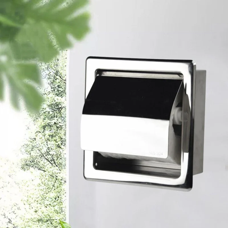 

Toilet Paper Holder Stainless Steel Wall Mounted Concealed Bathroom Roll Paper Box Waterproof Paper Roll Shelf Accessories