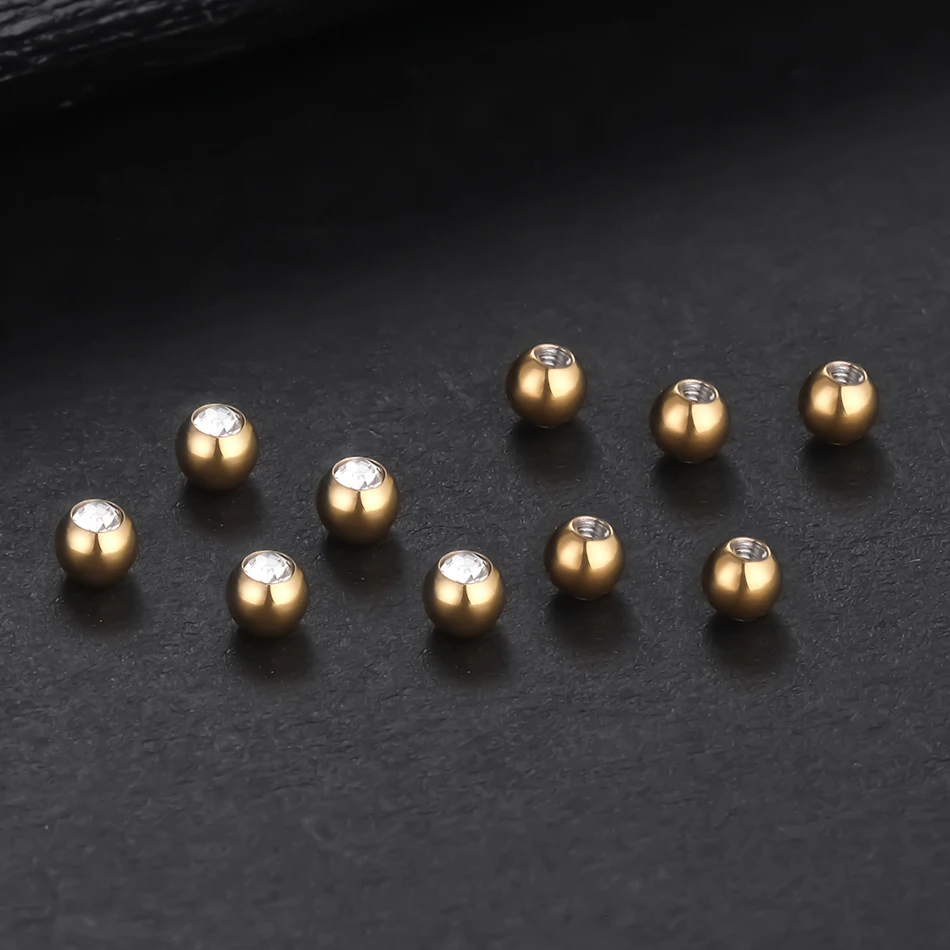 Piercing Jewelry Body Piercing Jewelry Body Jewelry 10pcs/lot Steel CZ Gem Replacement Spare Balls Labret Tongue Ring Ear Belly Eyebrow Piercing Attachment 16G 14G DIY Body Jewelry