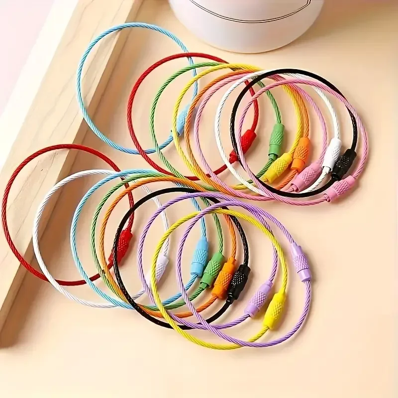 10-100pcs Stainless Steel Wire Keychain Ring Key Keyring Circle Rope Cable Loop Outdoor Camp Luggage Tag Screw Lock Gadget