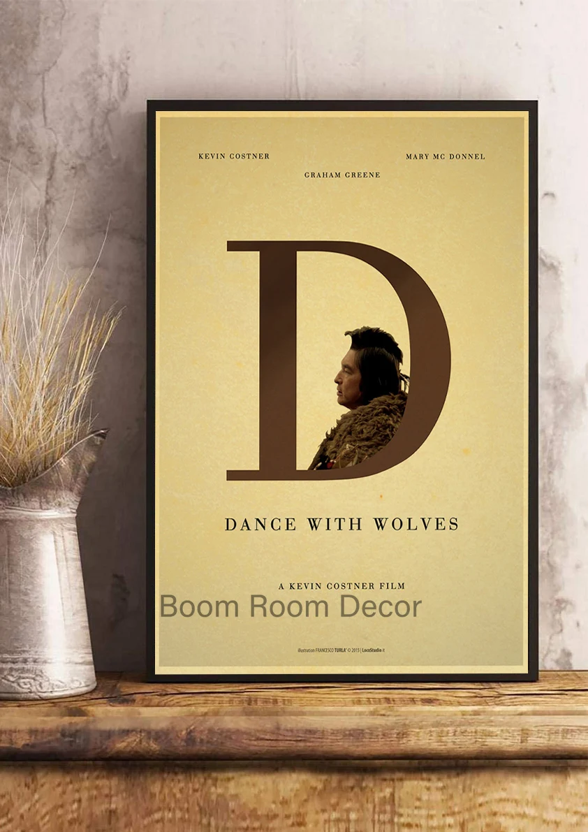 Modern Coffee Shop Decor: Vintage Kraft Paper Movie Poster, Dances With Wolves