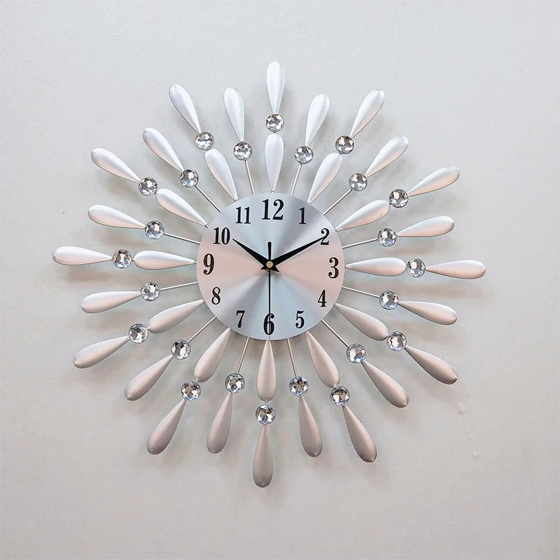 Wall Clock Mute Craft Light Metal Diamond-Embedded Starry Iron Clock Color:9;Sheet Size:Diameter 38cm