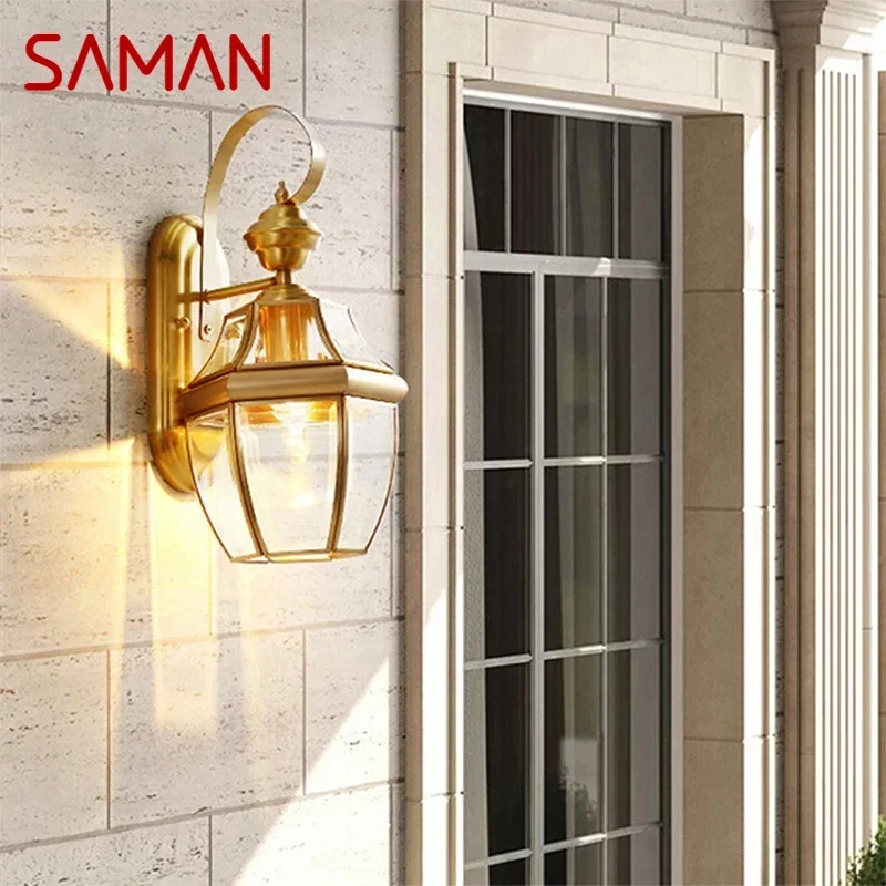 

SAMAN Contemporary Brass Outdoor Wall Lamps Simplicity Waterproof Creative Balcony Hallway Courtyard Villa Gate Hotel