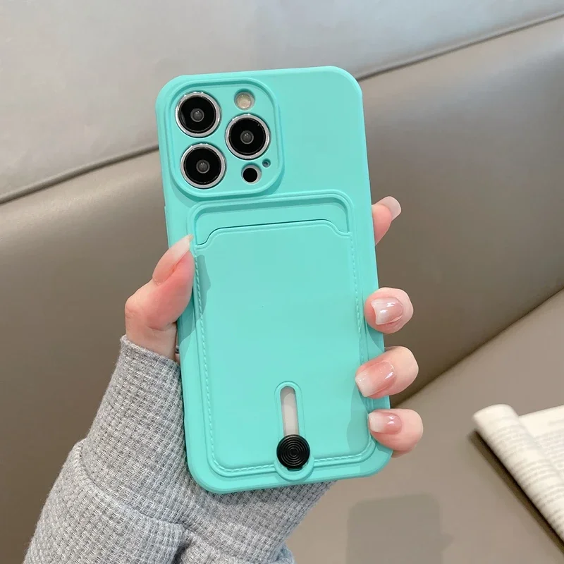 Funda de teléfono con tarjetero para iphone, carcasa suave con protección de cámara para modelos 13, 14, 12, 11, 15 pro max, x, xs, xr max