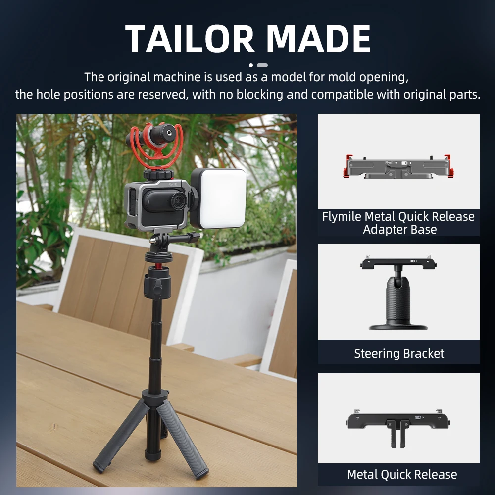 Flymile Metallkäfig für Insta360 GO3S/GO3 Bezel Sportkamera mit Cold Shoe, Mikrofon- und Fill-Light-Halterung, erweiterter Rahmenkäfig – Detail 3