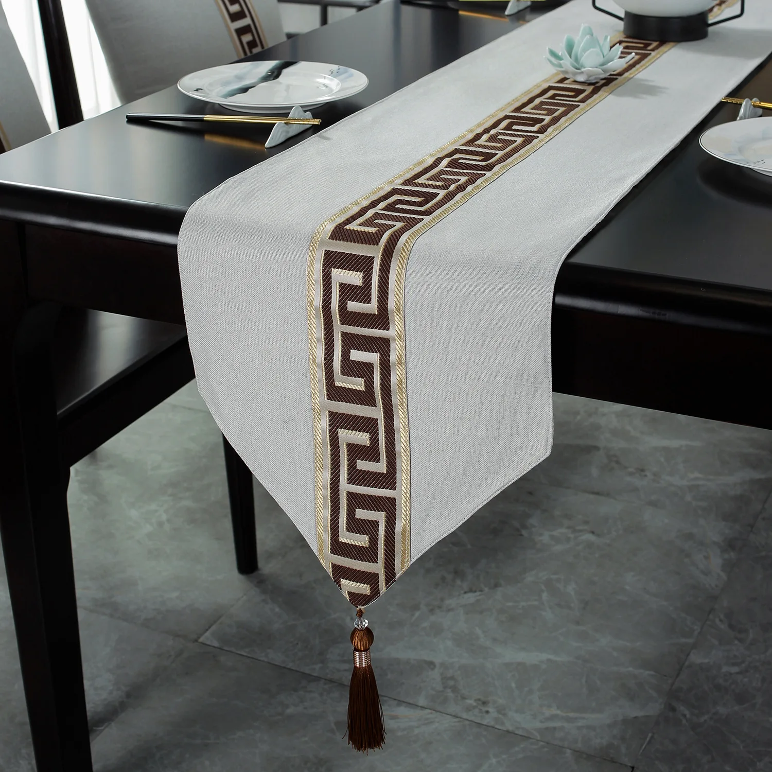 Cotton Linen Table Runner with Tassels for Dining Coffee Table Cover