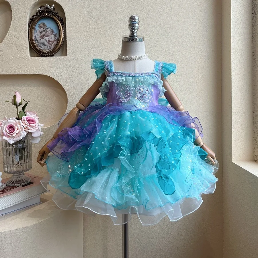 

Детская одежда 2024, пышные платья в стиле "Лолита" для маленьких девочек, элегантное платье принцессы на день рождения и выпускной, детское бальное платье с блестками и коротким рукавом