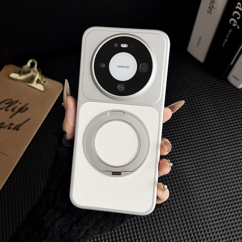 Lychee Texture PU Leather Ultra Thin Magnetic Case with 360° Rotation Ring Stand